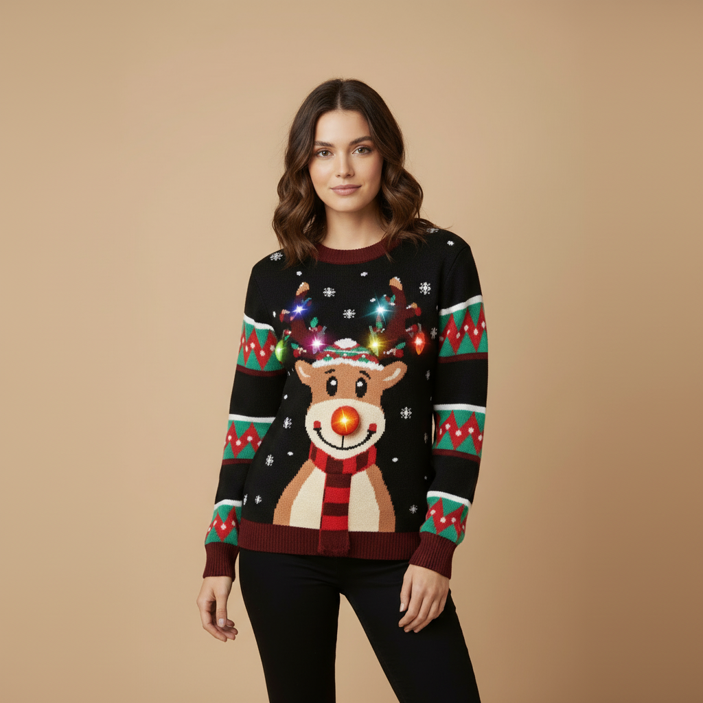 Women’s Light Up Reindeer Christmas Sweater