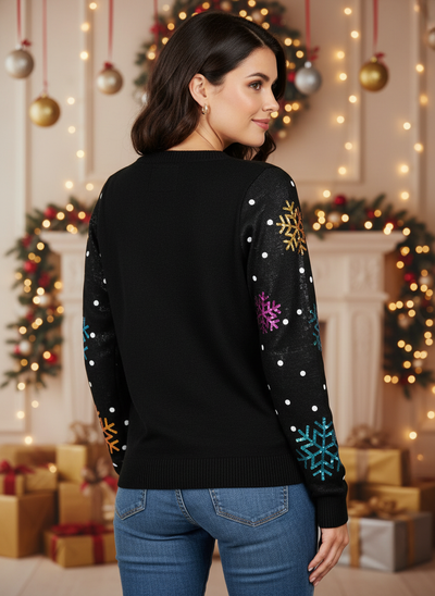 Women's Sequin Snowfall Ugly Christmas Cardigan Sweater