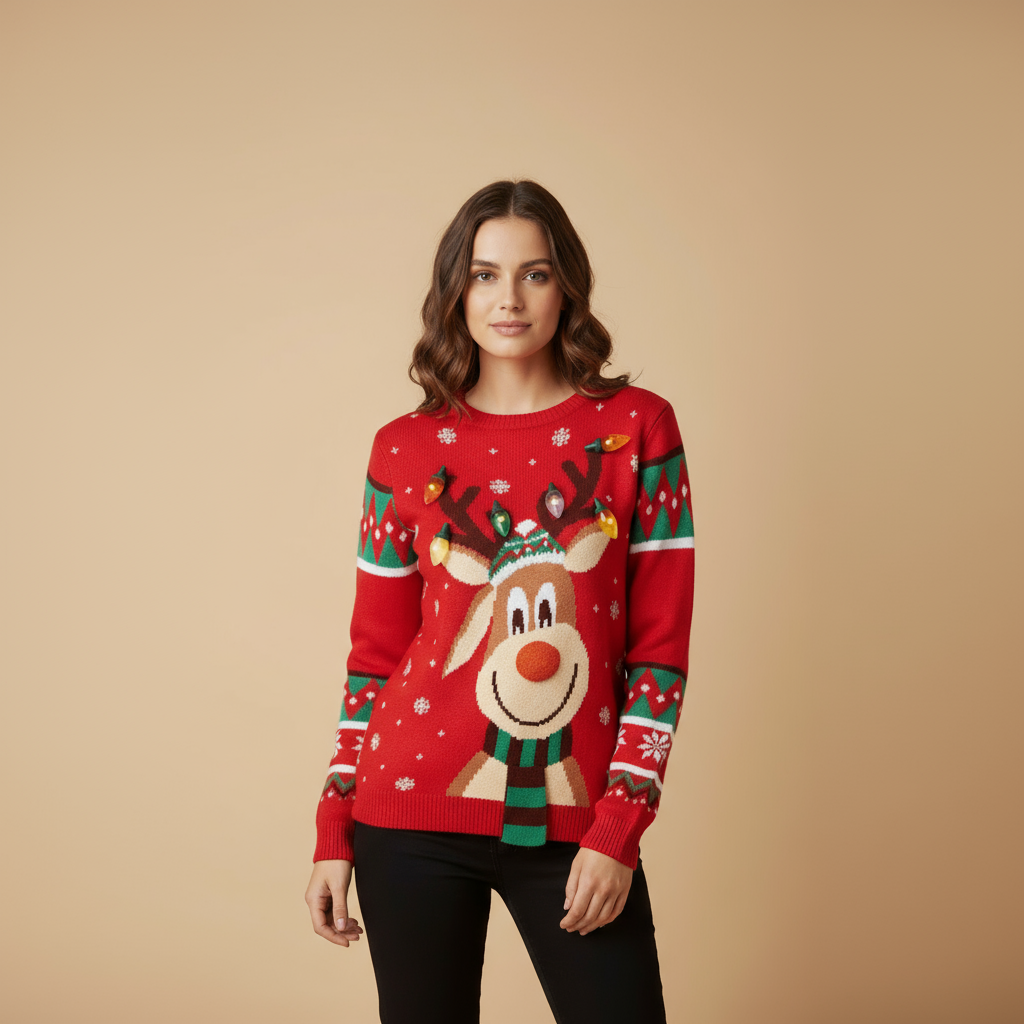 Women’s Light Up Reindeer Christmas Sweater