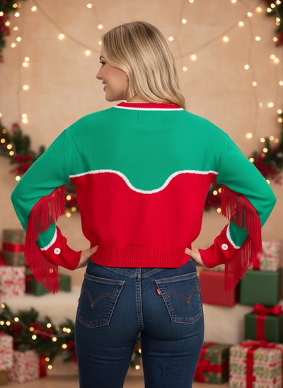 Women's Christmas Cowgirl Cropped Cardigan Sweater