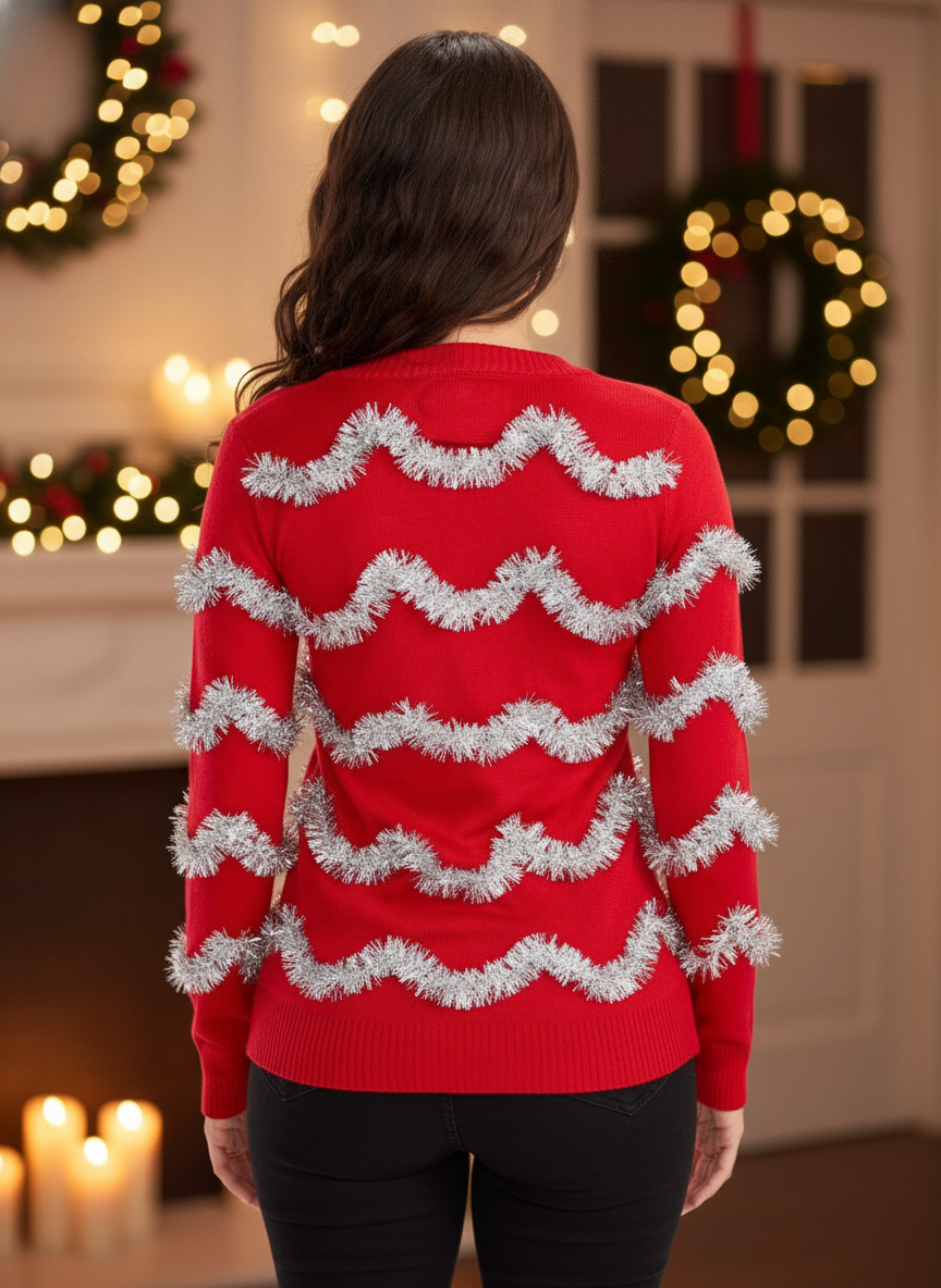 Women's Tinsel Ugly Christmas Cardigan Sweater