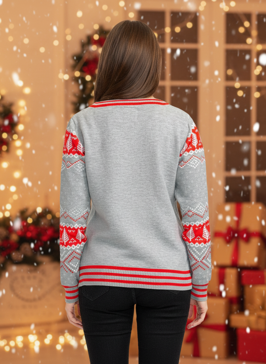 Women's Sequin Rudolph Light Up Ugly Christmas Sweater