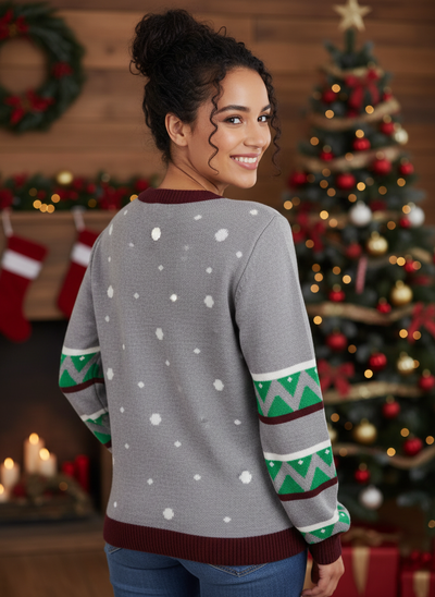 Light Up Grey Reindeer Christmas Sweater