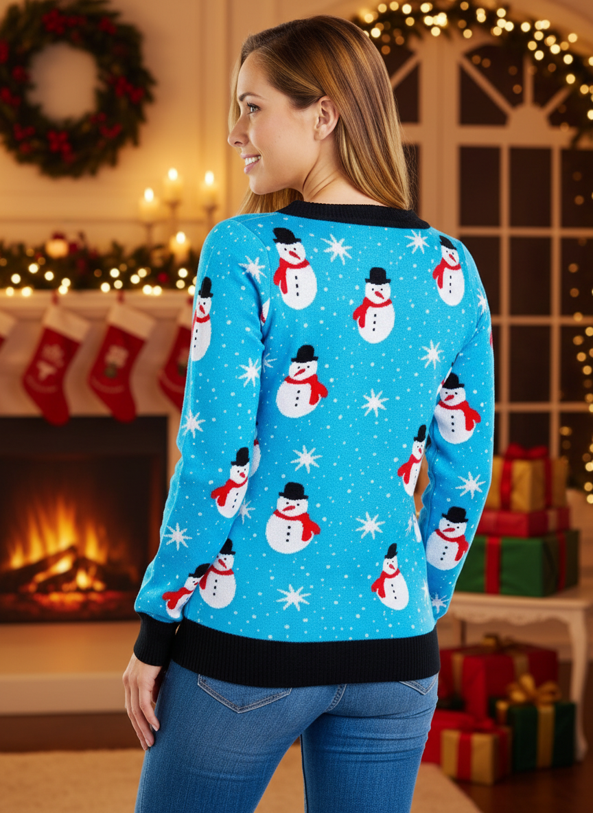 Women's Snazzy Snowman Cardigan Sweater